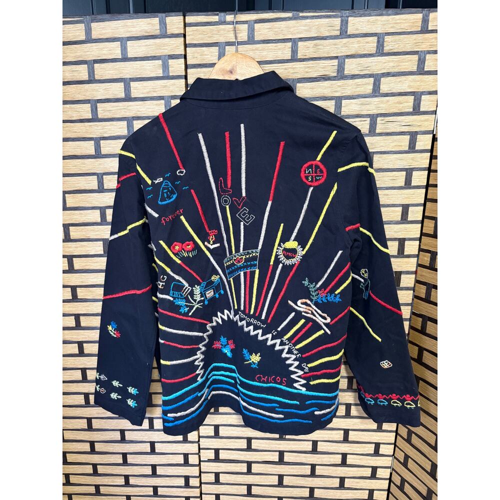 Chico's Black Embroidered Jacket Size 1 (Medium)